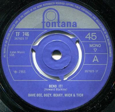 7-palcový singel DAVE DEE, DOZY, BEAKY, MICK & TICH - Bend It! TF746 Fontana 1966 UK Rock Použité