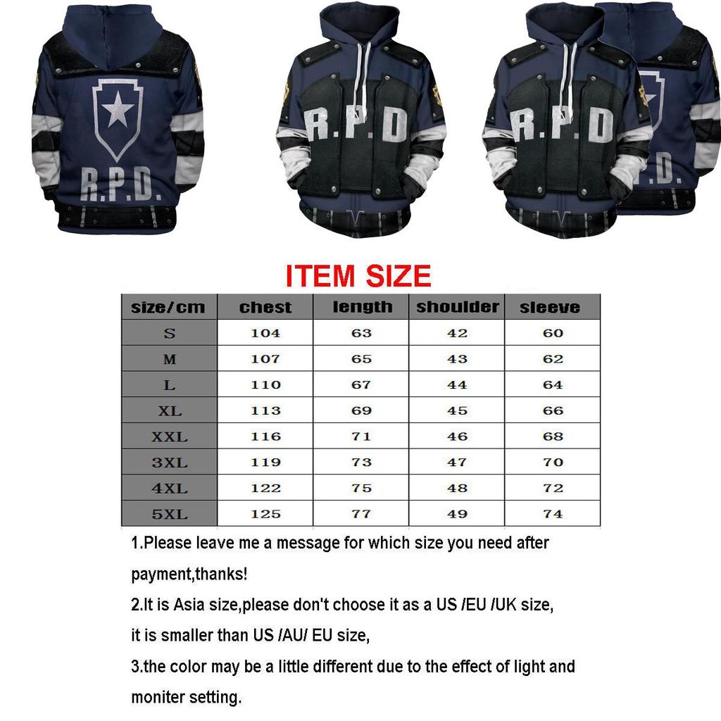 Comfortable Resident Evil Hoodies Leon Scott Kennedy 3d Printed Pullover Cosplay Jacket Coat For All Seasons