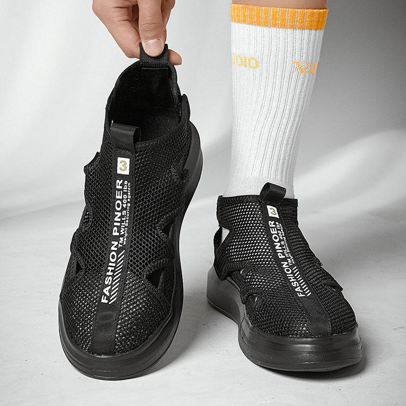 2025 summer new thin men's shoes ins trendy mesh open-toed breathable sandals soft-soled slippers little white shoes
