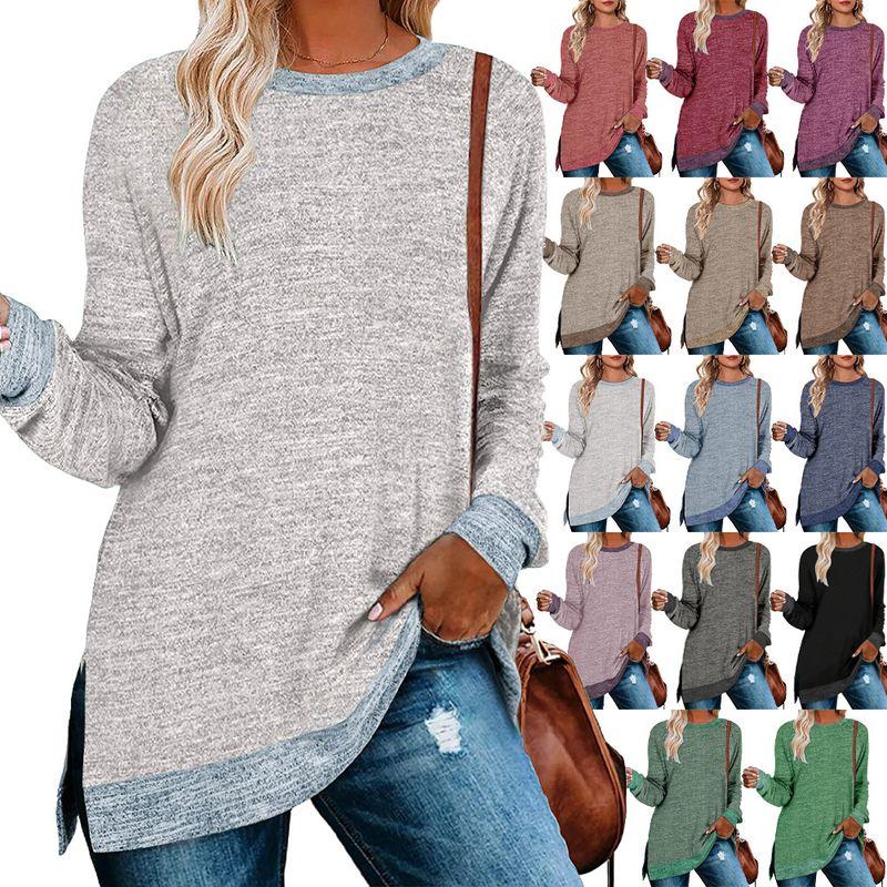 

2024 Slit Top Loose Casual Pullover T-Shirt Leisure Pullover T-shirt Light blue M