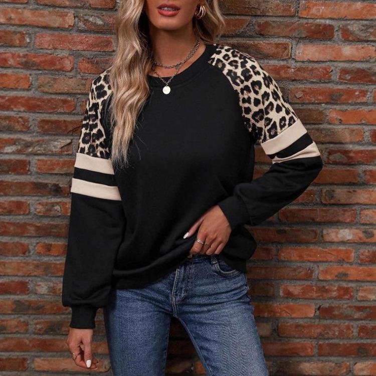 Women's Multi color Leopard Print Long Sleeve Loose Sweatshirt New Autumn Winter Style