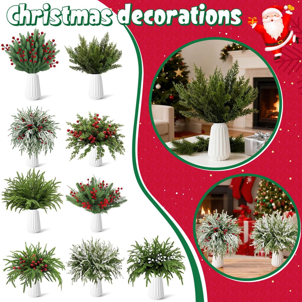 Norfolk Branches Red Berry Stems Artificial Christmas Picks Fake Needles With Holly Berries For Xmas Tree Filler Decorations Festival Holiday