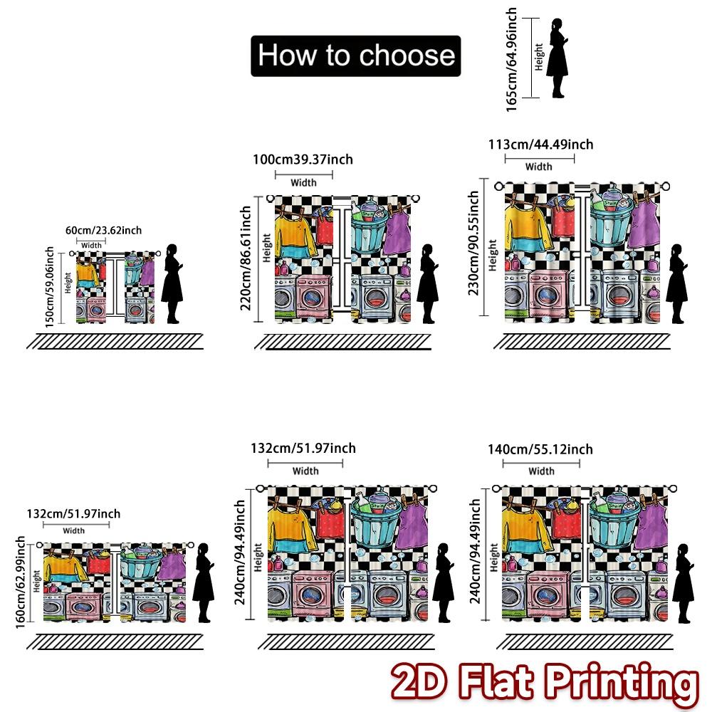 2D FLAT PRINTING 2pcs Curtains (Without Rod) Laundry Day Fun Modern Modern Curtains Versatile Fabric Curtains Room Decor Ldeal