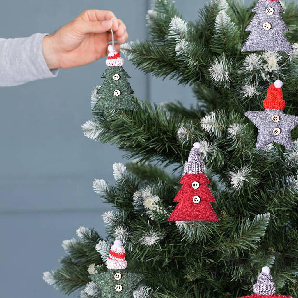 6pcs Christmas Knitted Hat Button Five-Pointed Star Christmas Tree Small Pendant Christmas Decoration Supplies
