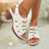 Roman Sandals Summer New Round Toe Open Toe Cutout Front Lace-Up Car Stitch Non-Slip Block Heel Shoes