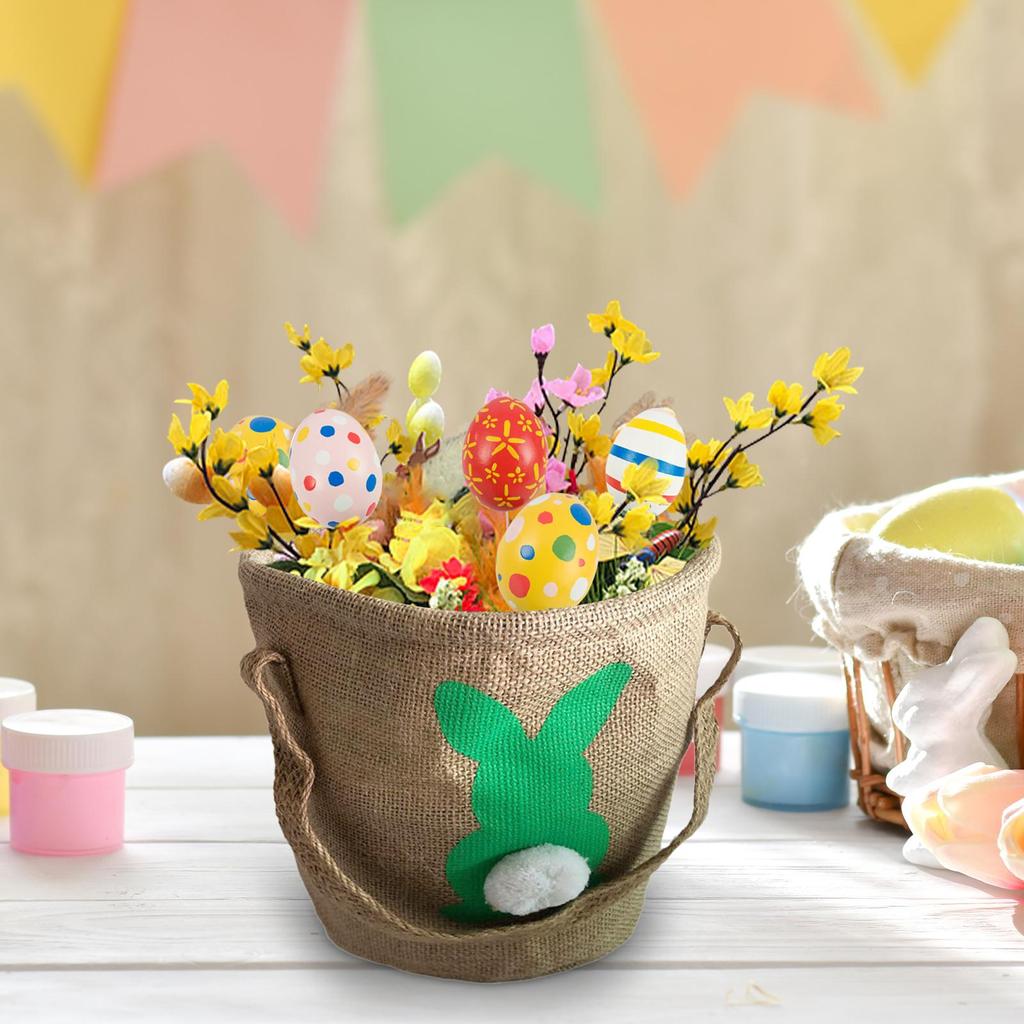 Easter Basket Children's Treats Bag Reusable Jute Tote with Handle Suitable for Egg Hunts