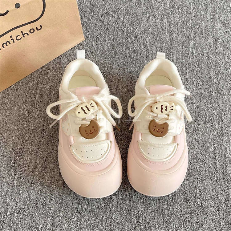 2025 New Spring and Autumn Mesh Breathable Board Shoes Women's Ins Trendy Thick-soled White Shoes Student Niche Bread Shoes