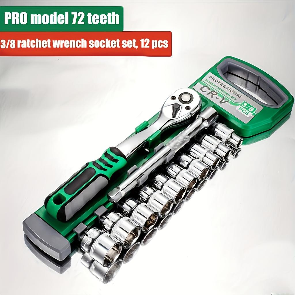 72zubý 12dílný ráčnový klíč a sada nástrčných klíčů 1/4" - 3/8" - 1/2" metrická sada sada pro údržbu automobilů a domácí nářadí