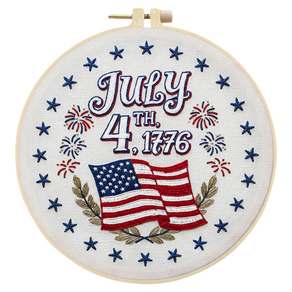 29x29cm DIY Cotton Embroidery Kit Handmade Pre-Printed Pattern Needlework Independence Day Hand Stitch Kit for Craft Lover Gift