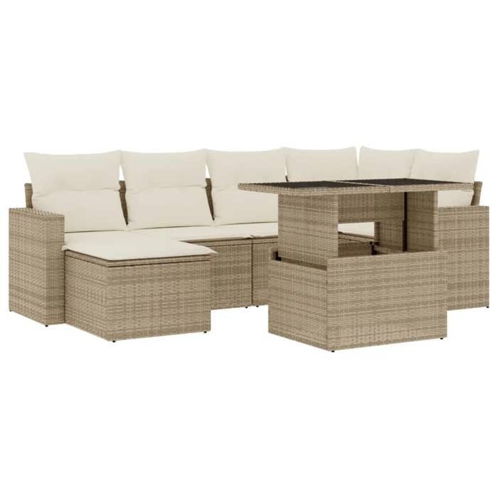 VidaXL Garden Lounge Set with Cushions 7 Pcs Beige Braided Resin 3267418