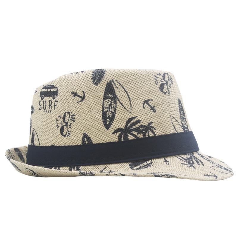 Summer Printed Cartoon Hat British Wind Beach Sun Visor Hat Straw Hat Jazz  Hats for Men