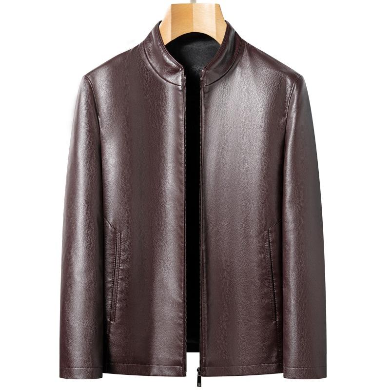 New Autumn and Winter Middle-aged Stand-up Collar Genuine Leather Jacket Men's Slim Sheepskin Dad Casual Leather Jacket