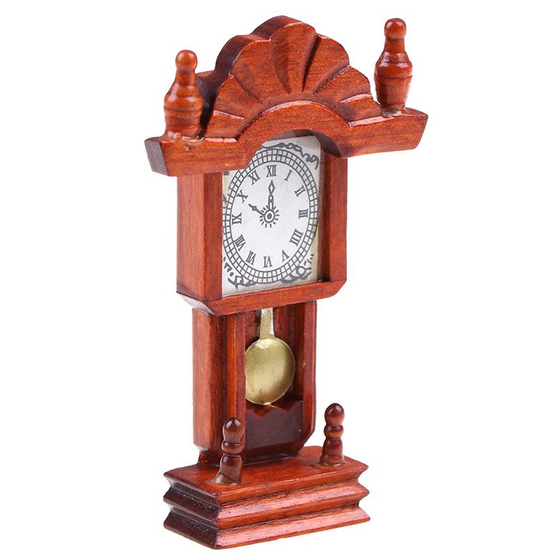 Miniature Garden Decoration Accessories Living Room Collection Wood Mahogany Color Clock Dollhouse