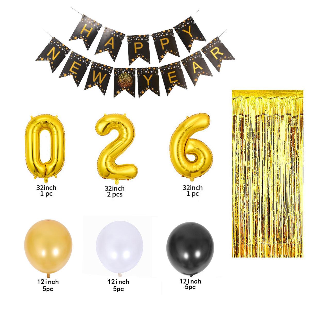 

Balloon New Year Black Gold Letter Balloon Set, New Year Happynewyear Party Decorations 2026 New Year Balloon Set -20pcs