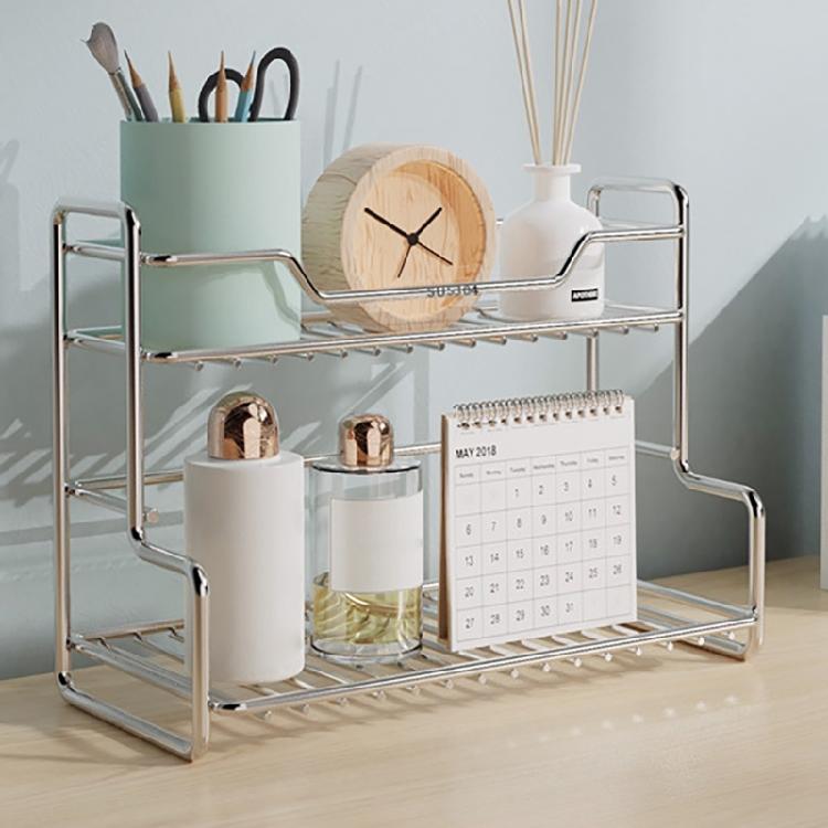 Schlafzimmer und Küche Doppellagiges Robustes Edelstahl-Lagerregal zur Organisation von Büchern, Zeitschriften und Gewürzen