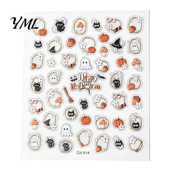 Halloween Nail Art Decals Stickers, Black Cat Ghost Pumpkin Wreath Adhesive Nails Decorative for Manicure Decoration, DIY Supplies Holiday Party