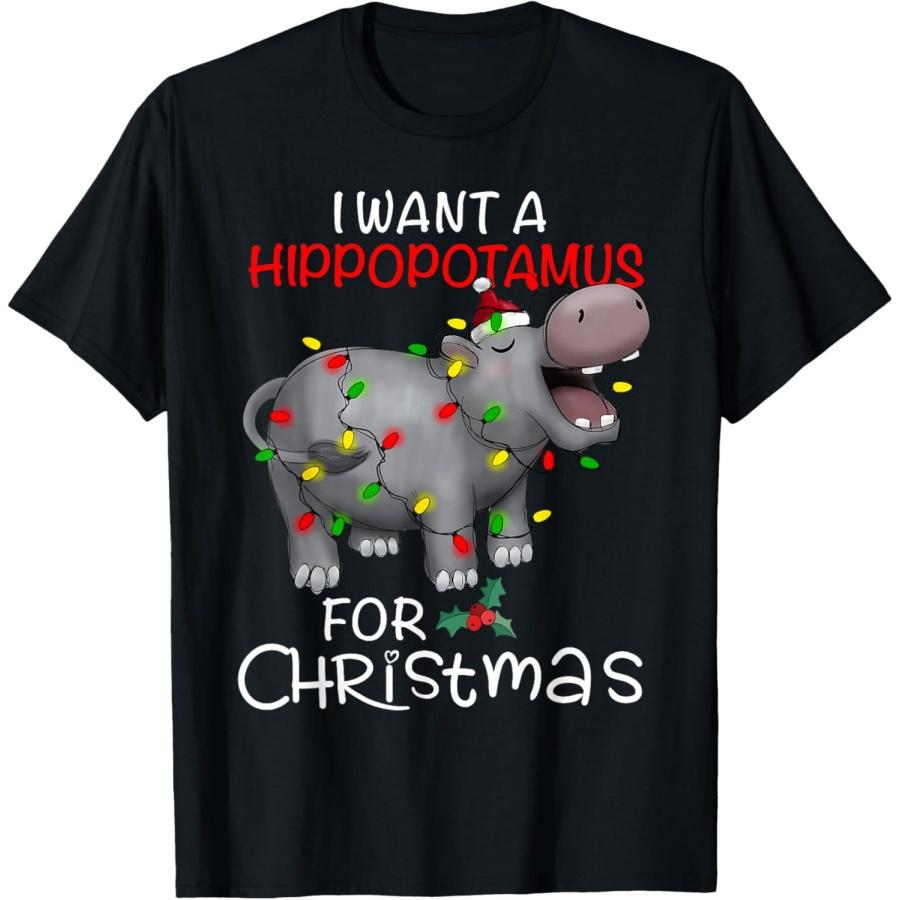 Я хочу бегемота на Рождество Xmas Hippo для ребенка Женская футболка(4) XXXXXL чёрный