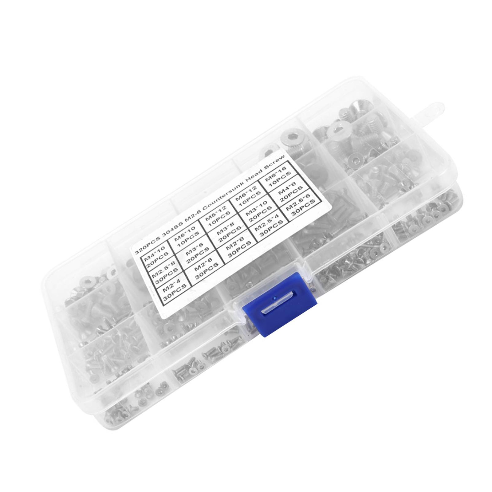 

Набор из 320 штук винтов-болтов с плоской головкой и шестигранным углублением под ключ M2M6, нержавеющая сталь SS304
