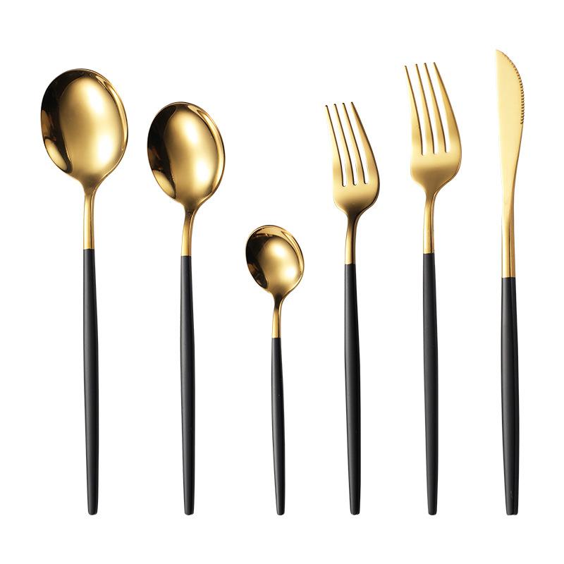 410 Stainless Steel Thin Portuguese Tableware Knives, Forks and Spoons Titanium-plated Paint Multi-specification Gifts