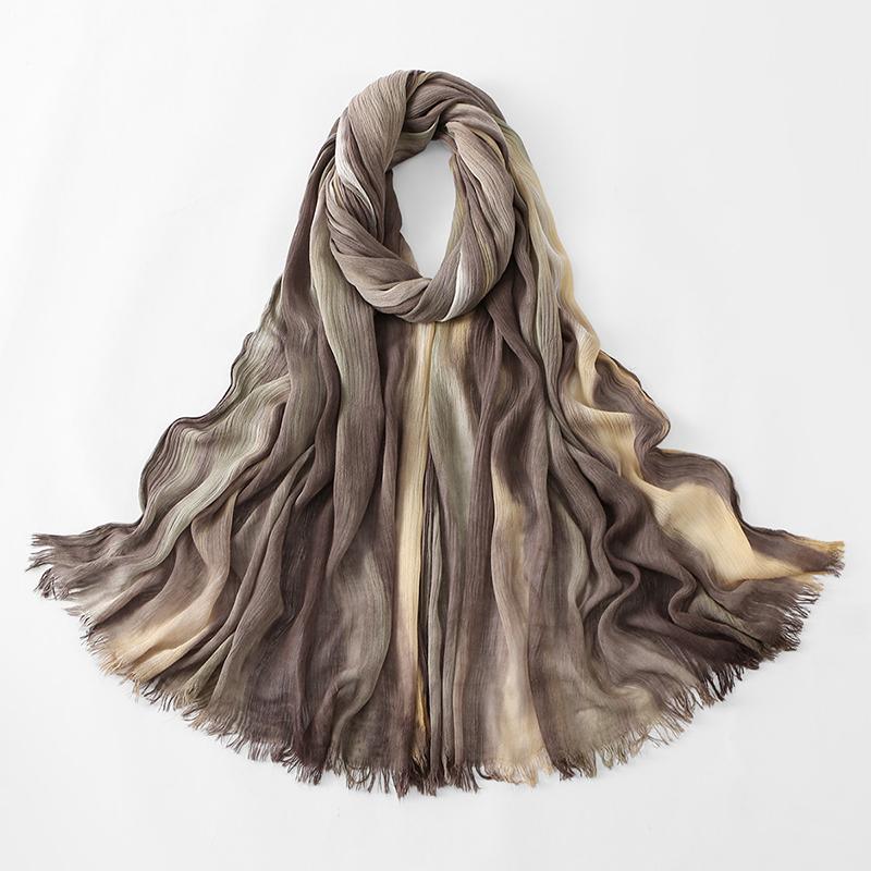 Bohemian Women Tie-Dyed Ombre Crinkle Cotton Rayon Hijab for Ramadan Soft Muslim Hijabs Scarf Breathable Islamic Wraps Shawls