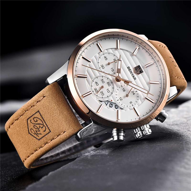 BENYAR Watches Men Top Luxury Brand Chronograph Sport Man Watch Military Leather Clock Quartz Wristwatch Relogio Masculino 5104