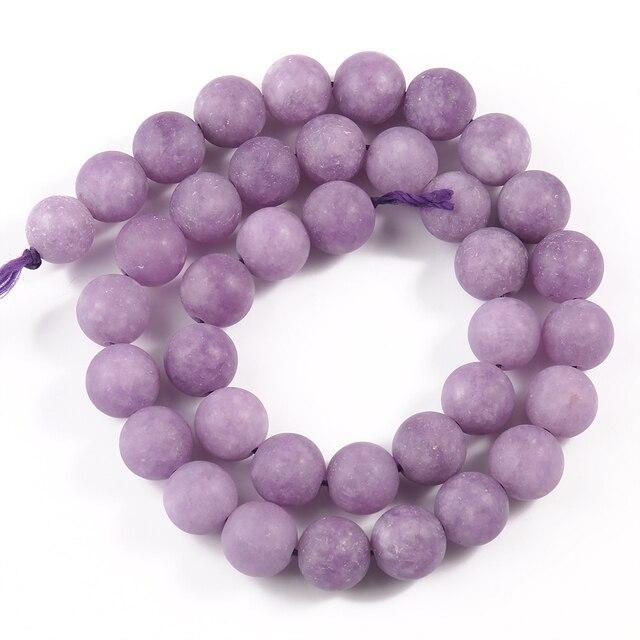 6/8/10 mm Matná Lila Purple Jades Stones Přírodní kulaté volné vymezovací korálky pro výrobu šperků Náramek pro kutily 15'' Pramínek