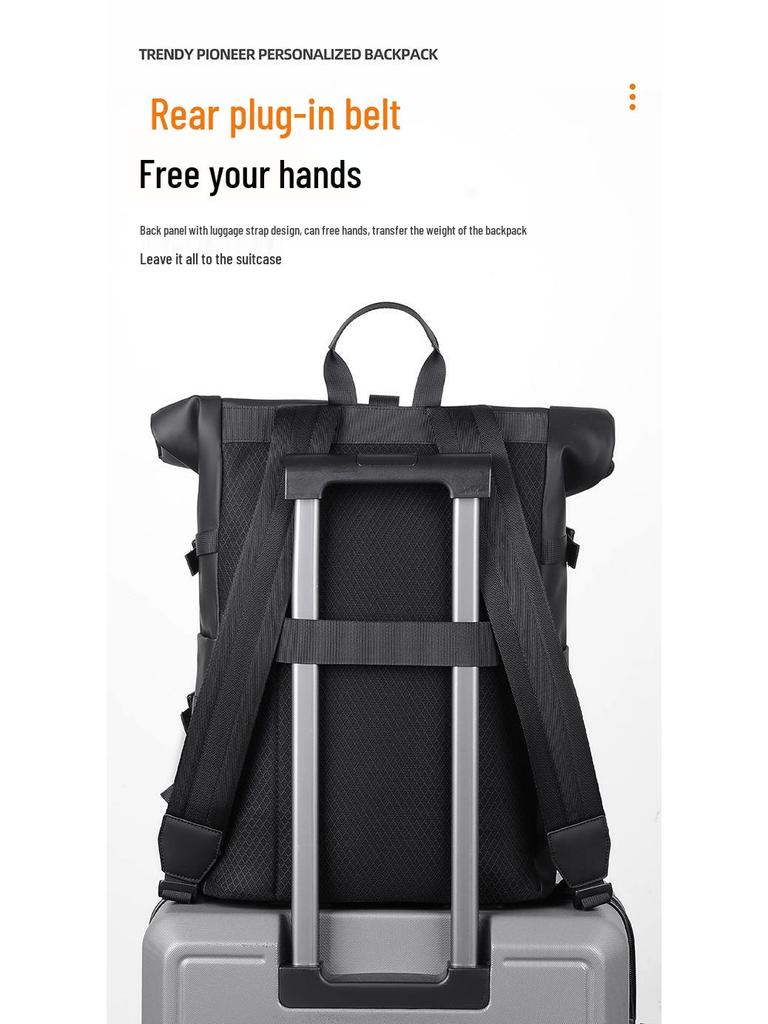 Men's Fashionable Roll-Up Backpack, Large Capacity Travel & Laptop Bag, Schoolbag for College Students