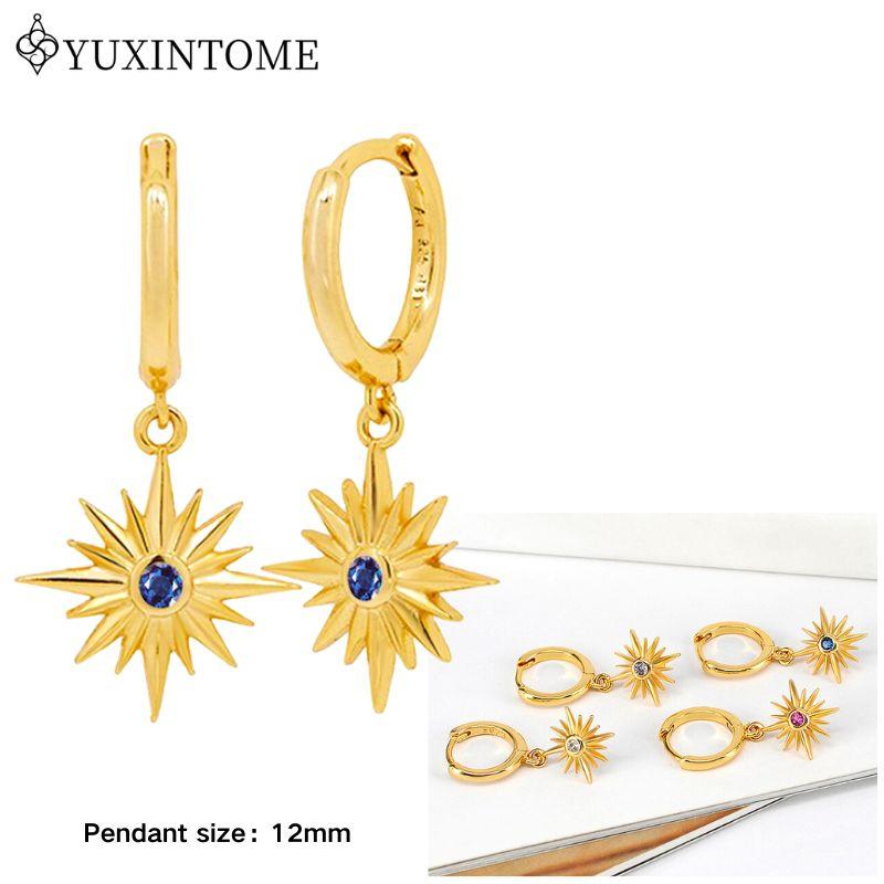 YUXINTOME 925 Silver Ear Needle Zircon Hoop gold Earrings For Women Square Plate Pendant Cutout Heart Earrings Fashion Jewelry
