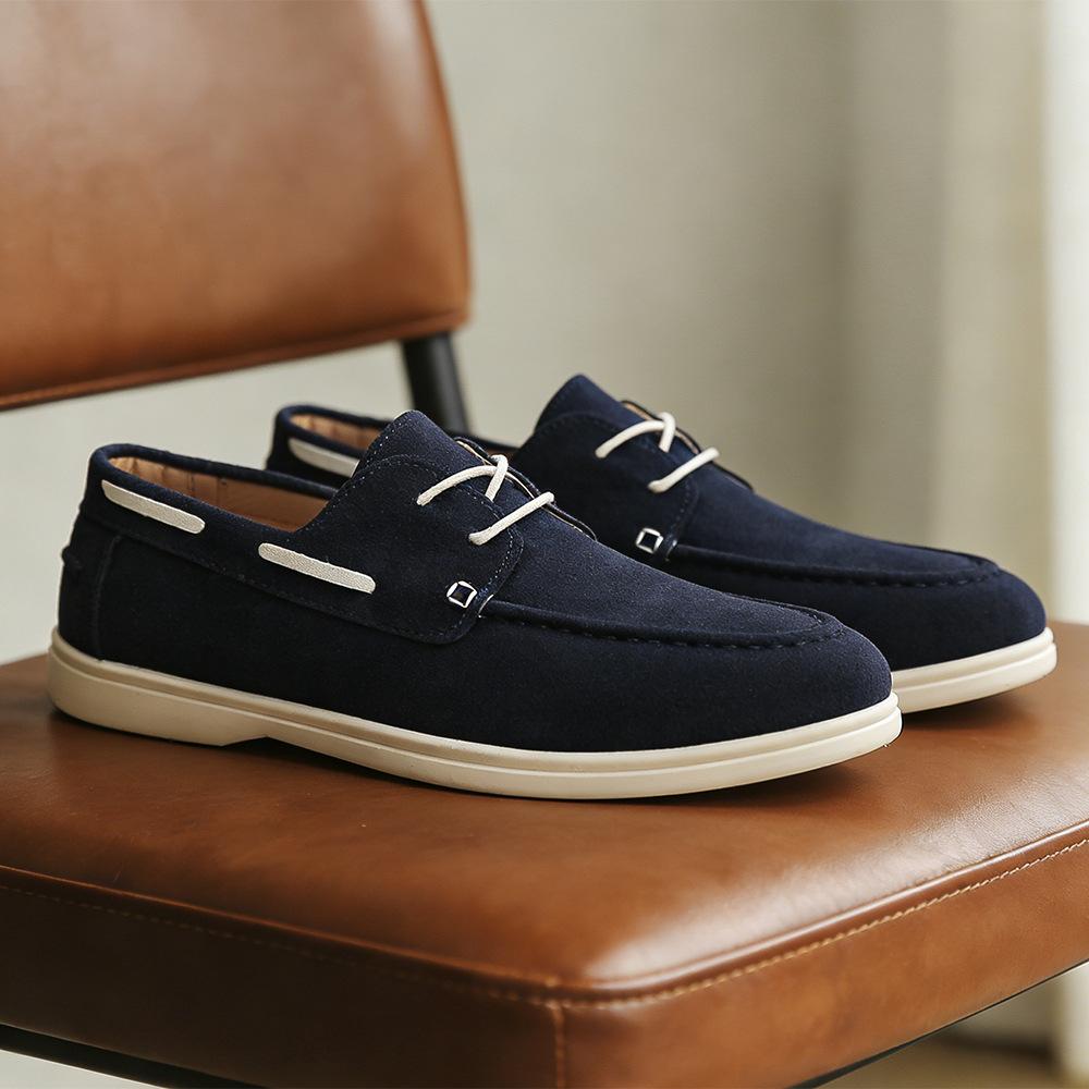 Men'S Pu Leather Driving Moccasins Round Toe Lace-Up Breathable Casual Loafers Soft Sole Low Top Comfortable Shoes Loafers Men