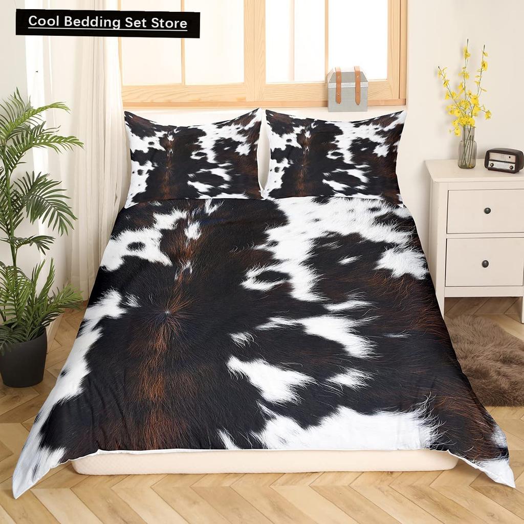 Cowhide King Queen Duvet Cover Patchwork Cow Fur Print Bedding Set Animal Quilt Cover Western Cowboy Polyester Comforter Cover