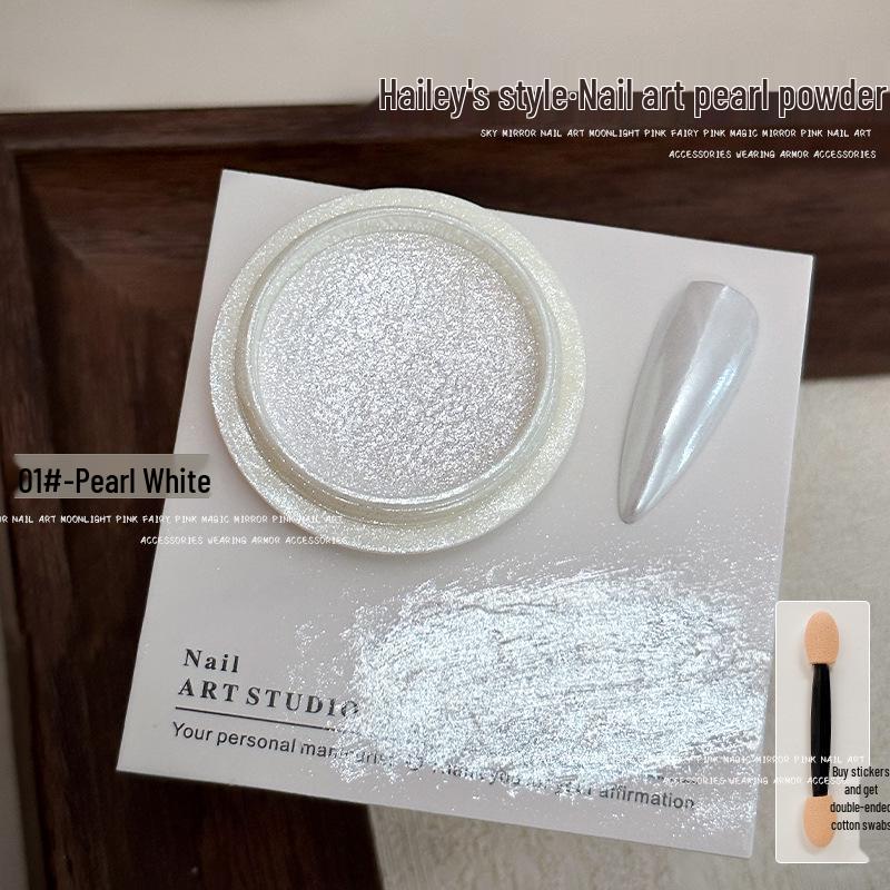 Hailey Lux Satin Pearlescent Pearl Powder Manicure: White Moonlight Bridal Nails