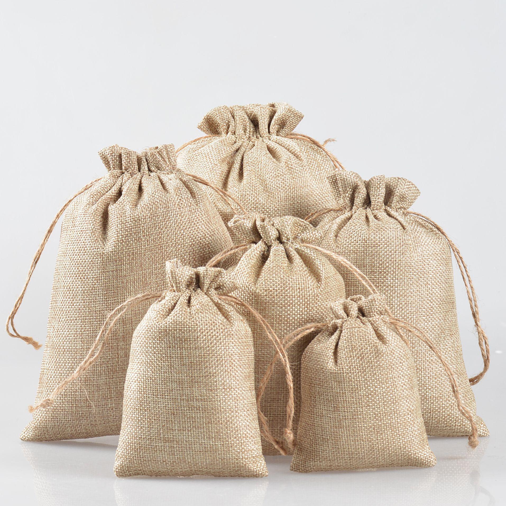 

Linen Hemp Rope Drawstring Bag for Wine Bottles and Gifts 7*9cm Hemp Rope Linen Bag - Natural