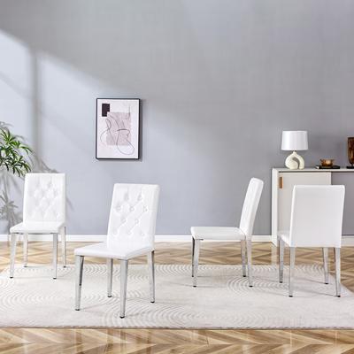 Juego de 4 sillas de comedor en blanco puro con plata de alto brillo - Lujo ligero. La primera opción para comedores europeos. Patas metálicas de color plateado.