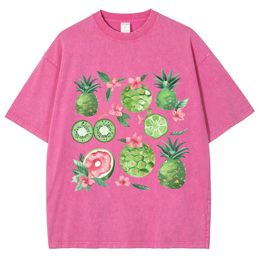 Vintage Flowers Graphic Print T-Shirt GothicWomen Tshirts Washed Short Sleeved Man Tops Round Neck General Tee Summer