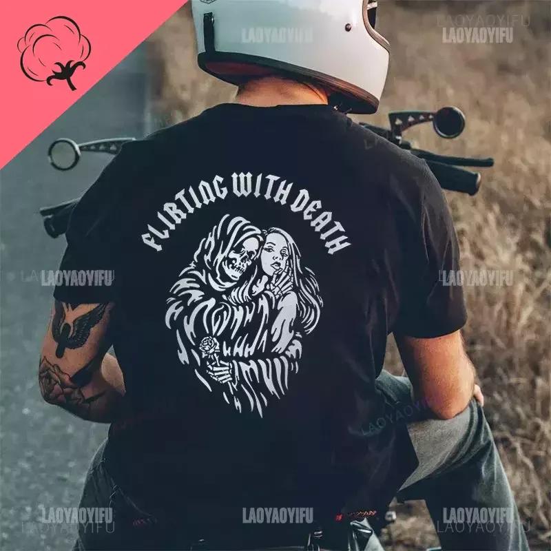 Gothic Harajuku Biker Skull Graphic Tshirts Men Fashion Trend Short Sleev Tops Dark Punk Skulls Retro T Shirt Male Oversized Tee