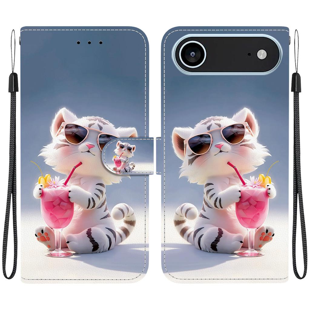 For iPhone 17 Air Case Pattern Printing Anti-Drop Leather Flip Wallet Phone Cover with Lanyard