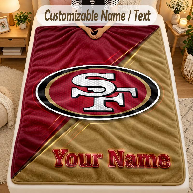 Flannel BlanketSan Francisco 49ers Custom Name Text Personalized Soft Warm Throw Blanket Home Decor Gift