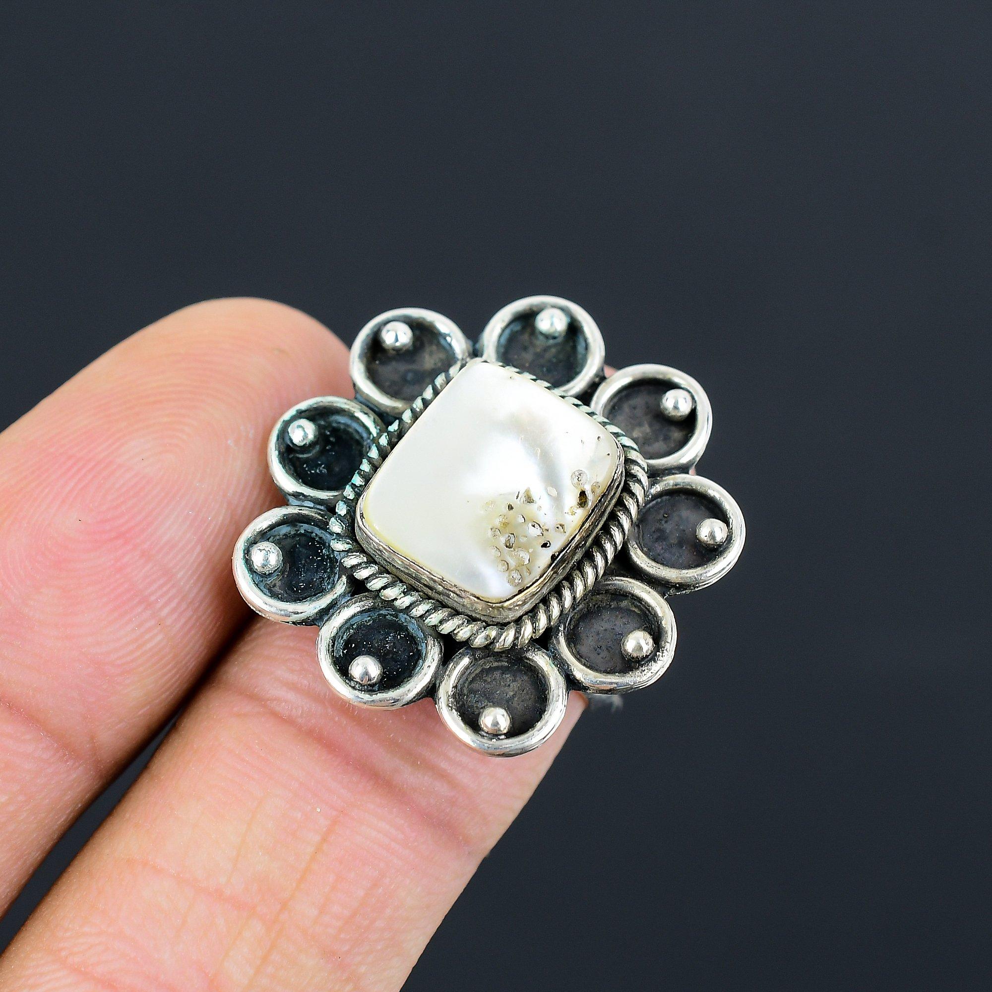 Распродажа ко Дню сестер Жемчуг Перламутр Драгоценный камень Серебро 925 пробы Июнь Бохо Кольцо-обручальное кольцо US 7 7