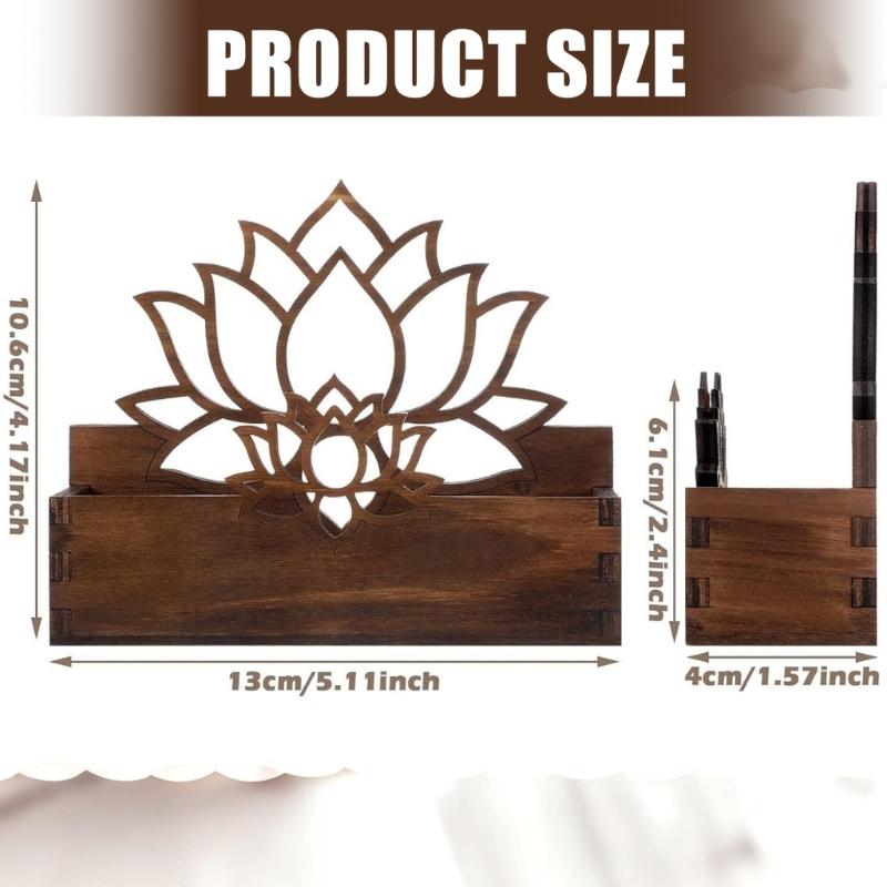 Hollowed Flower Wood Name Card Organiser Desk Business Card Storage Case For Corporate Meetings Office Desk Management