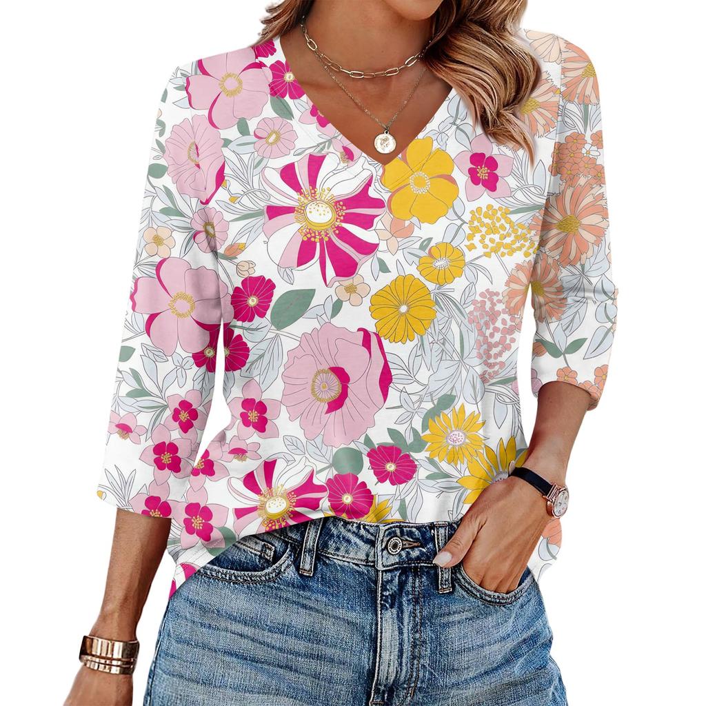PASUDA Damesblouse zomer casual shirts met korte mouwen V-hals button down shirts tops dames basic losse katoenen tuniek T-shirts top, Blauw, M
