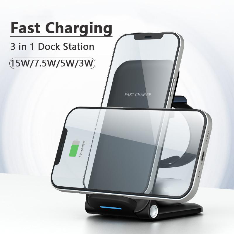 VAORLO 3in1 Qi Fast Wireless 15W Charger For Apple Watch For Airpods Charging Holder Dock Station For Iphone 14 14pro 13 13pro