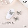 20Pcs Silver Alloy Butterfly Nail Art Bow Charms Accessories Parts For Manicure Doecr Retro Nails Decoration Design Supplies