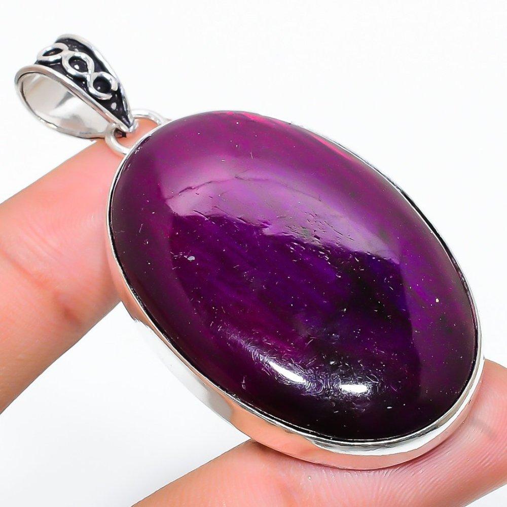 Natural Purple Labradorite Handmade 925 Sterling Silver Pendant 2.52" D8C03