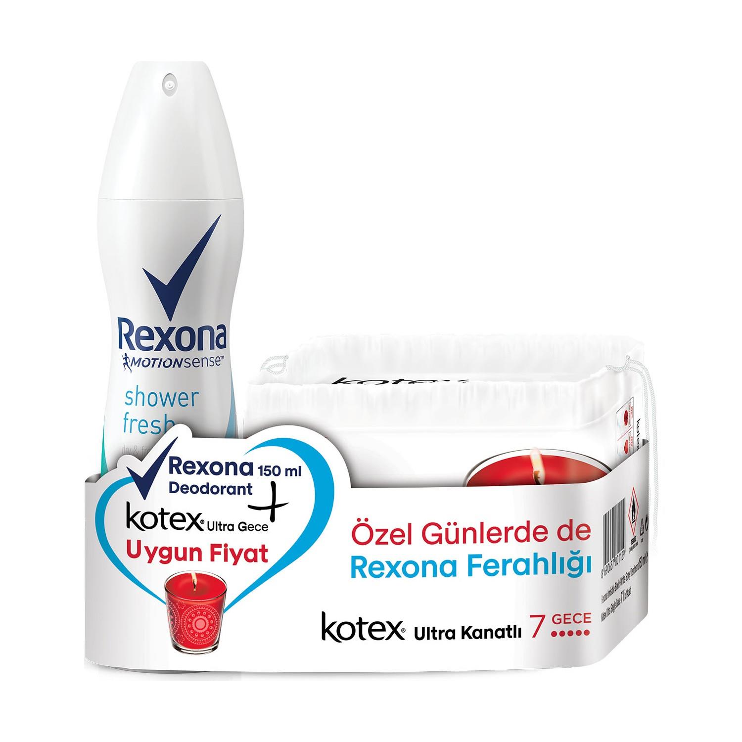 

Дезодорант-спрей Rexona Shower Fresh 150 мл + Kotex Ultra Night Набор из 7 шт.
