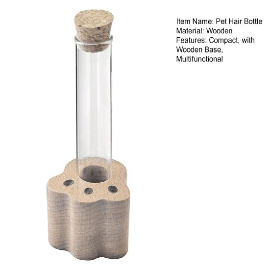 Gedenkflasche für Tierhaare Transparente Röhre und Holzsockel mit Katzenpfote Erinnerungsflasche zum Sammeln und zur Aufbewahrung von Haustiererinnerungen