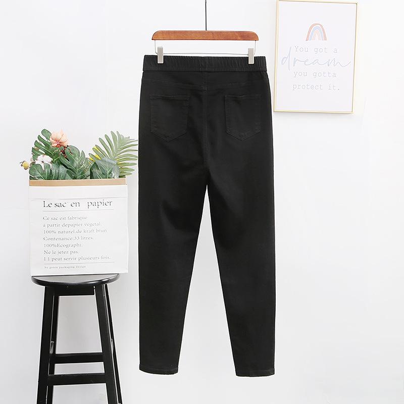Early Spring Plus Size Stretch Black Denim High Waist Pencil Pants for Women