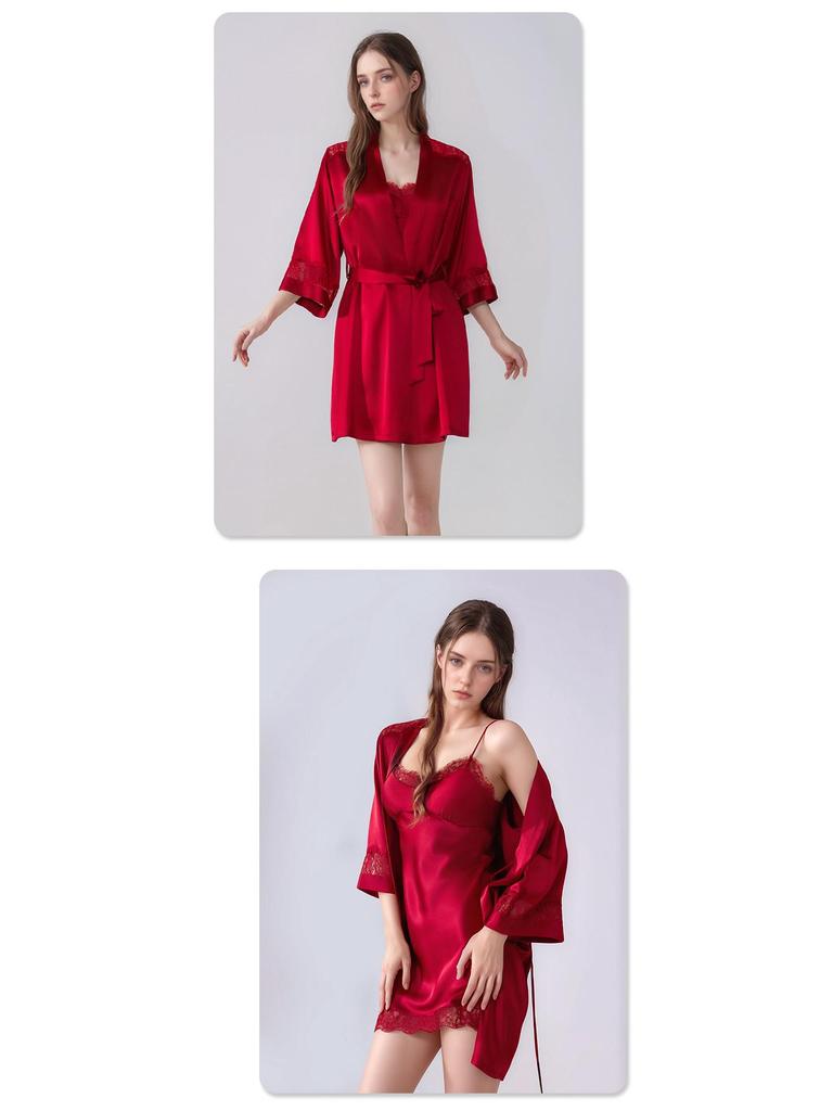 Silk Pajama Dress & Robe Set: 100% Mulberry Silk Two-Piece Camisole Dress with Morning Robe