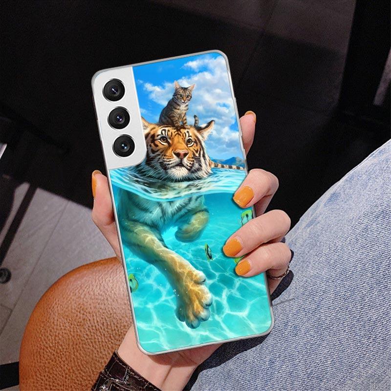 Cool Animal Big Cat Tiger Phone Case For Samsung Galaxy S24 S25 Edge S26 Ultra S23 S22 S21 Plus S20 FE + Personalized Print Cove