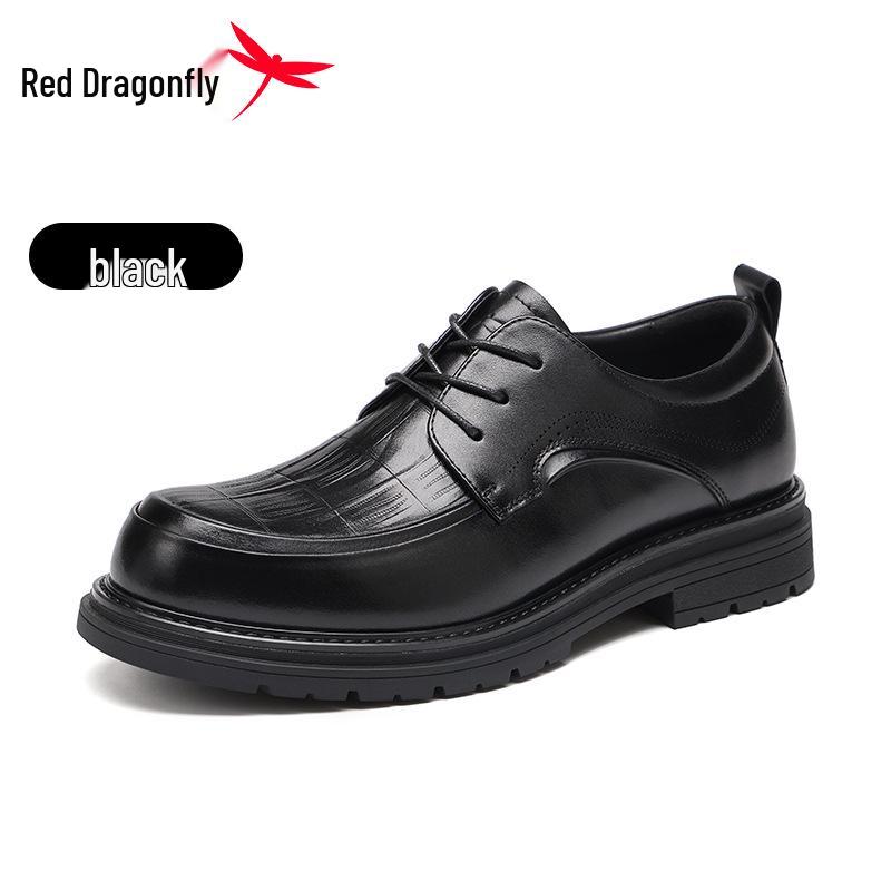 Red Dragonfly Men s Autumn 2025 Casual Leather Derby Shoes - Genuine Leather, Thick Sole, Big Toe Design 42