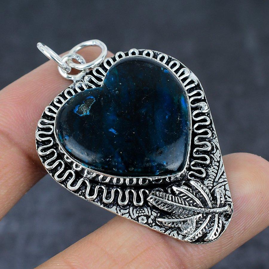 Blue Labradorite Gemstone Handmade 925 Sterling Silver Gift Pendant 2.25" N9G51
